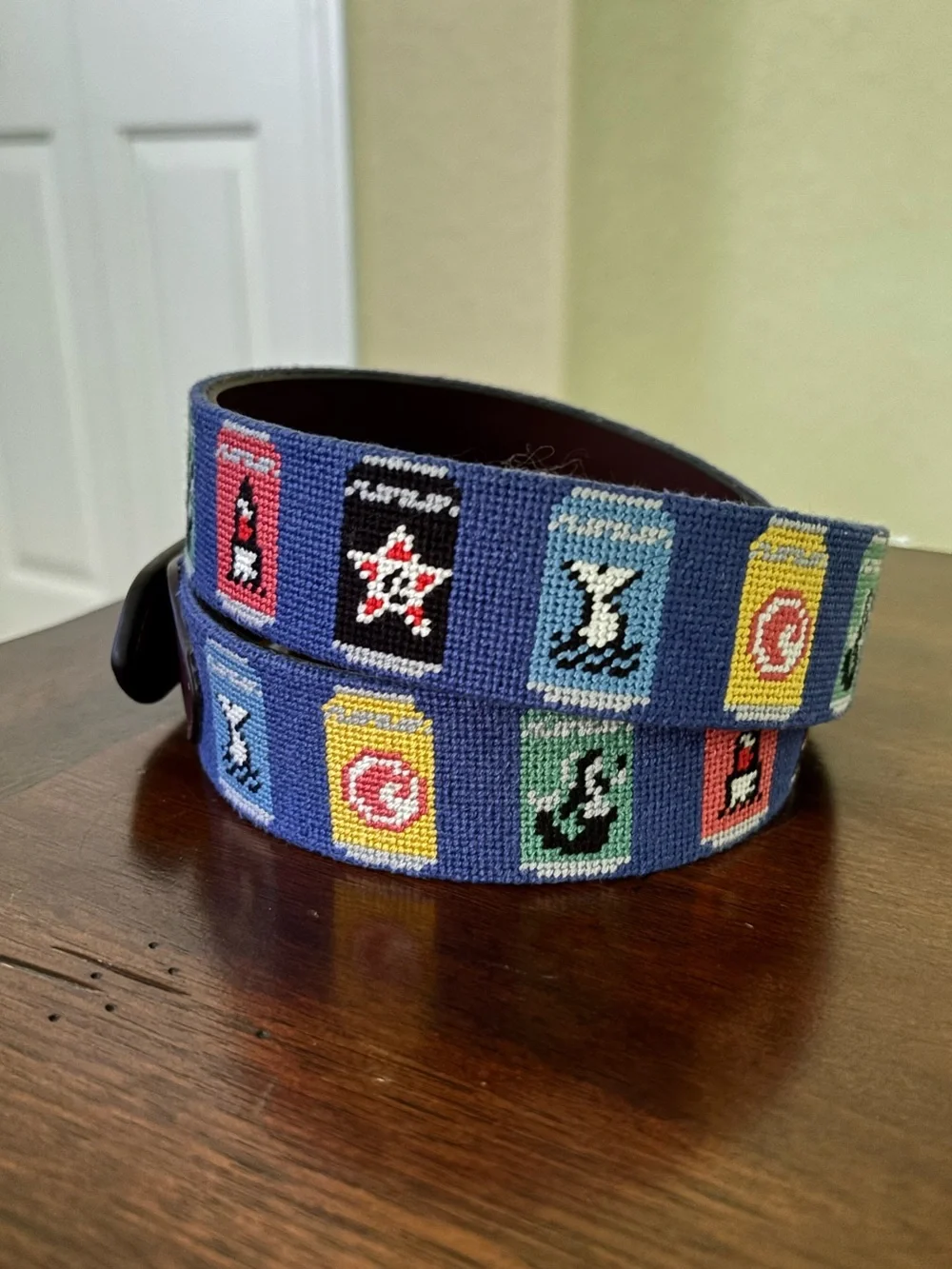 Handmade Beer Can Needlepoint Belt